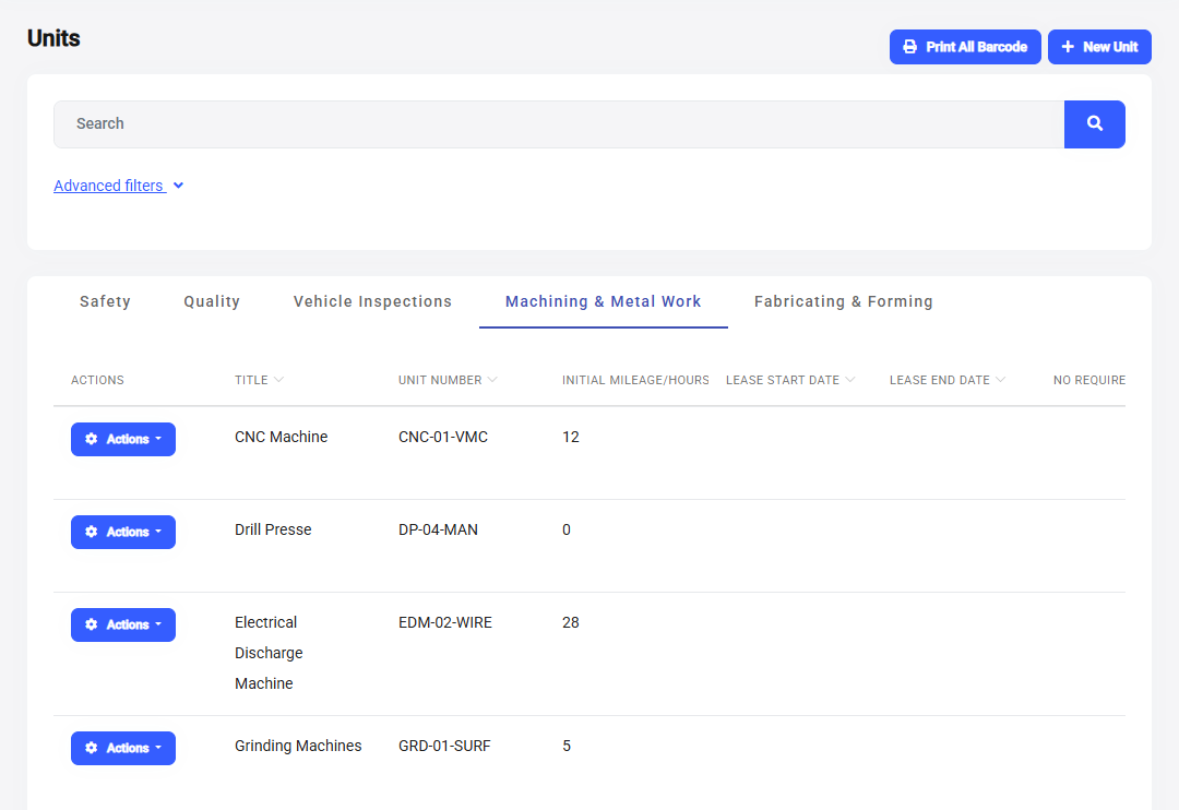 Units for inspection Units for inspection